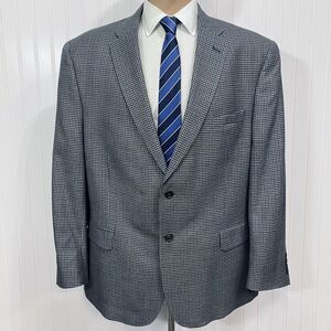 JOS A BANK Tailored Fit Sport Coat Men 48 Navy Blue Check Blazer Suit Jacket 48R